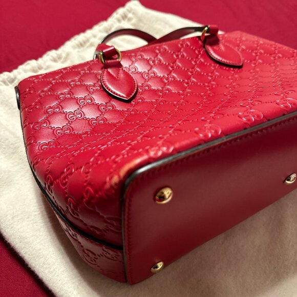 Gucci Signature Fold Over Tote Guccissima Leather Medium RED - Picture 4 of 6